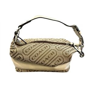 COACH Signature Tan White Demi Mini Pochette Baguette Logo Striped Purse Bag Y2K